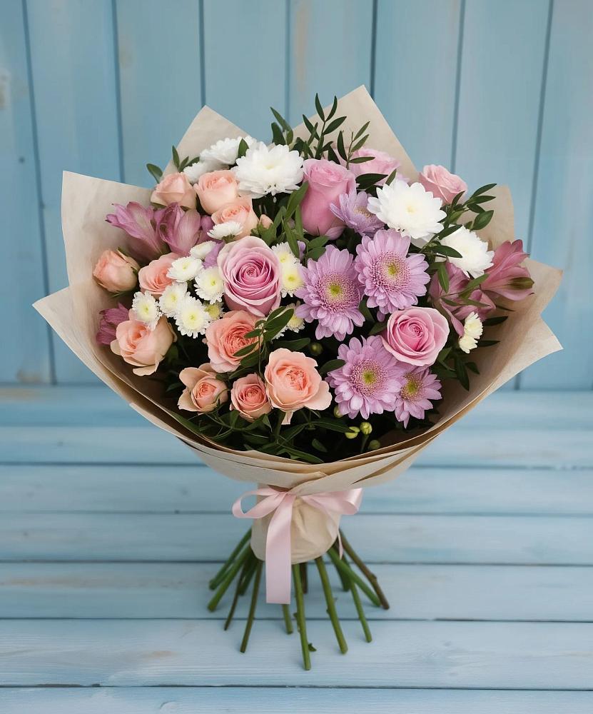 Букет цветов из: Хризантемы, Розы и Альстромерии в Семено-Александровке