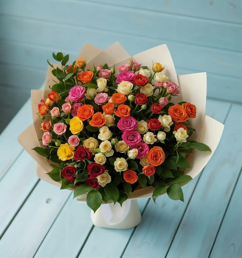 Букет Микс из разноцветных кустовых роз в Семено-Александровке