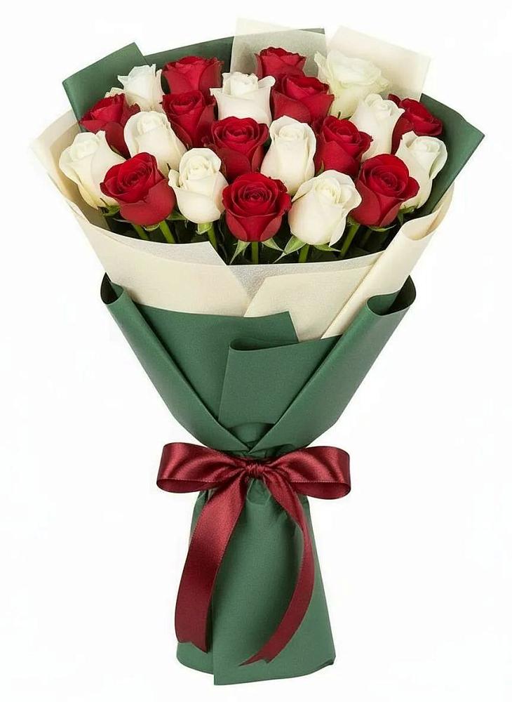 Букет Микс из красных и белых роз в Семено-Александровке