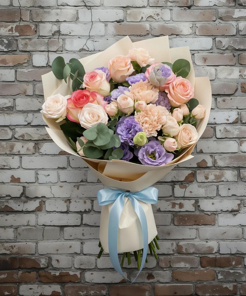 Букет цветов из: Розы, Лизиантусы и Гвоздики в Семено-Александровке